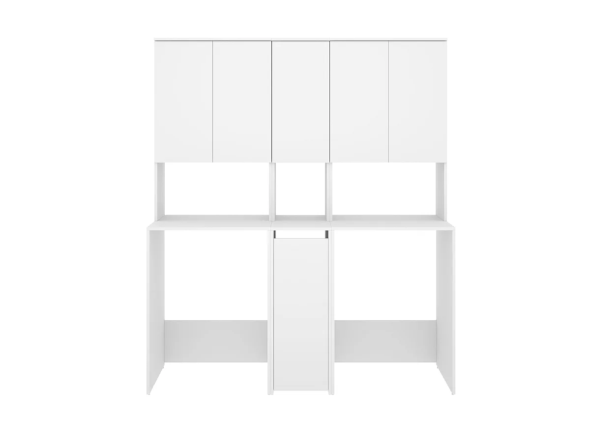 Meuble Buanderie Double Machine pour Lave-Linge et Sèche-Linge avec Rangements Intégrés coloris Blanc - Longueur 158,3 x Profondeur 62 x Hauteur 190 cm