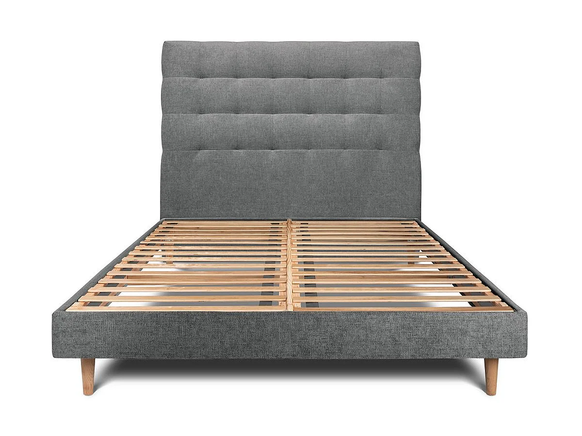 Lit 180x200cm avec tête de lit capitonnée tissu et sommier kit gris anthracite - Hauteur totale : 29cm