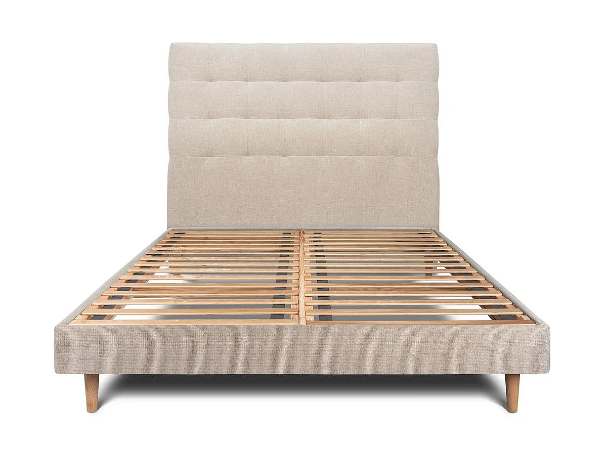 Lit 180x200cm avec tête de lit capitonnée tissu et sommier kit beige brun - Hauteur totale : 29cm