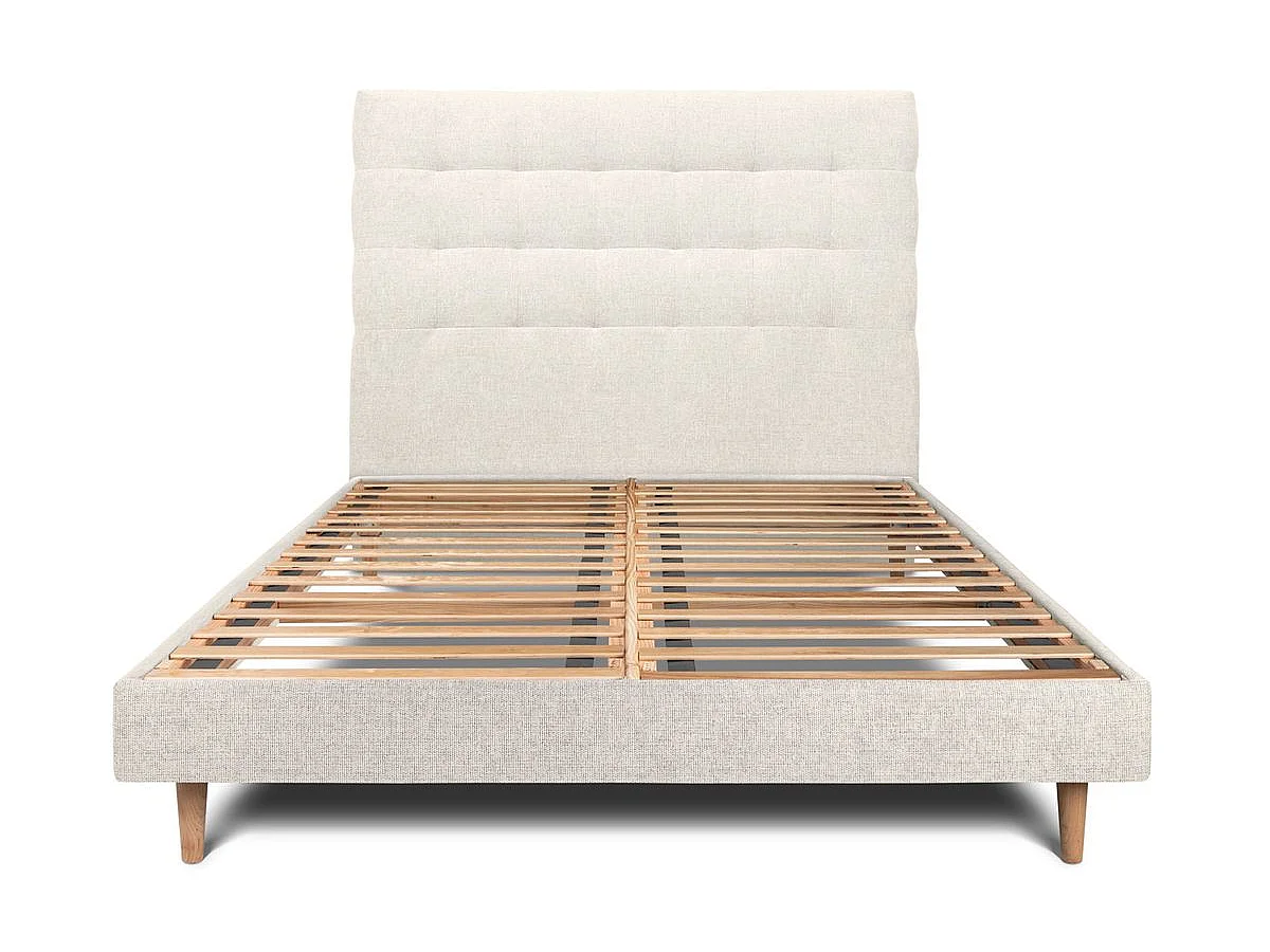 Lit 180x200cm avec tête de lit capitonnée tissu et sommier kit Beige clair - Hauteur totale : 29cm