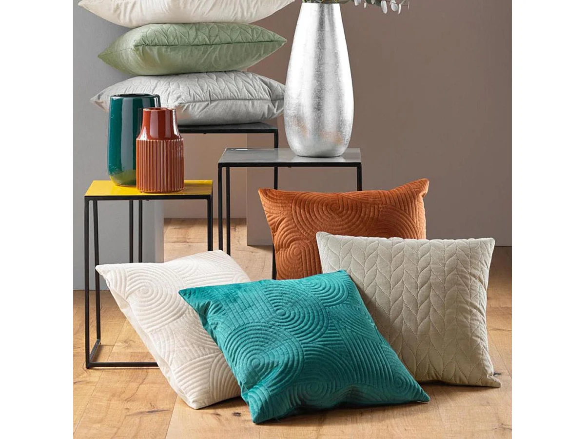 Housse de Coussin en Velours "Circles" 40x40cm Bleu