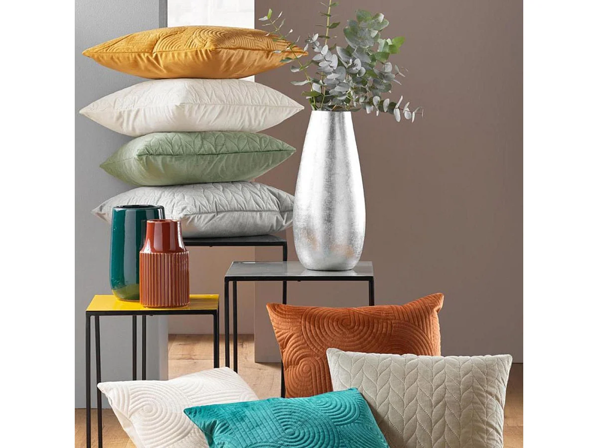 Housse de Coussin en Velours "Circles" 40x40cm Ocre