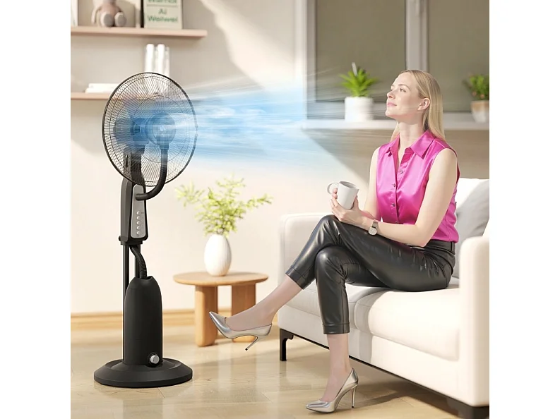 Ventilateur sur pied 125 cm avec brumisation, 3 vitesses, oscillation 75°, réservoir 3 L - Noir