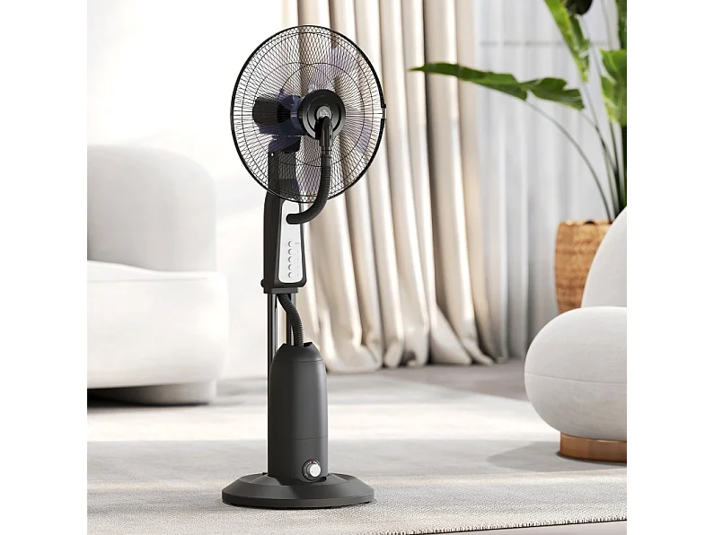 Ventilateur sur pied 125 cm avec brumisation, 3 vitesses, oscillation 75°, réservoir 3 L - Noir