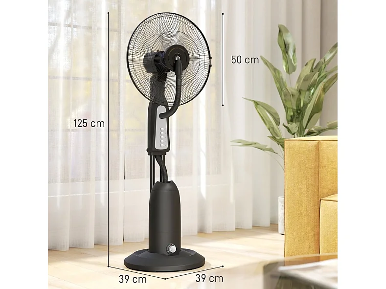 Ventilateur sur pied 125 cm avec brumisation, 3 vitesses, oscillation 75°, réservoir 3 L - Noir