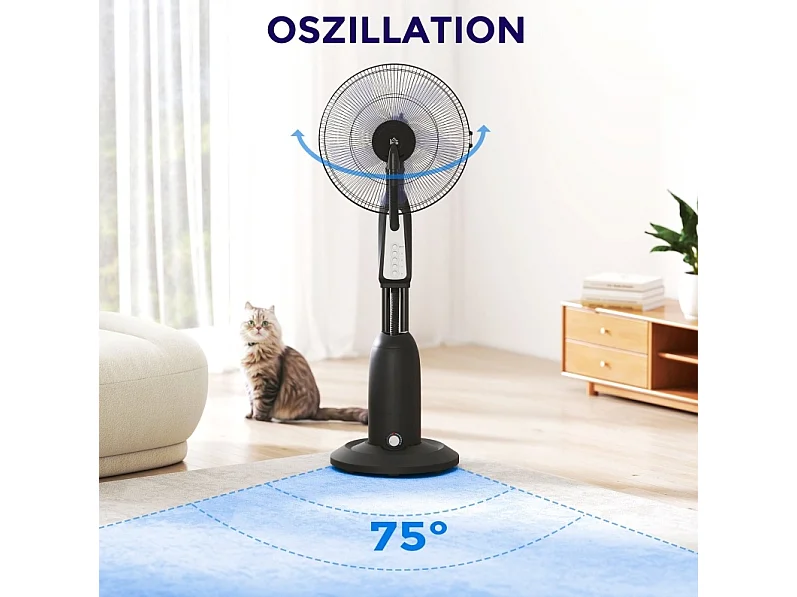 Ventilateur sur pied 125 cm avec brumisation, 3 vitesses, oscillation 75°, réservoir 3 L - Noir