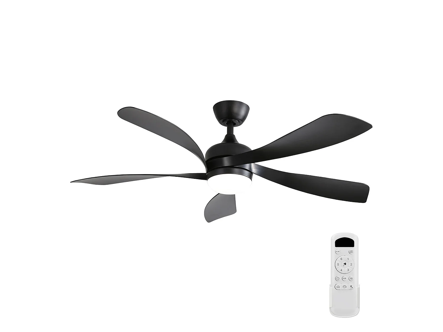 Ventilateur de plafond 132 cm avec éclairage LED , 6 vitesses et minuterie - Noir