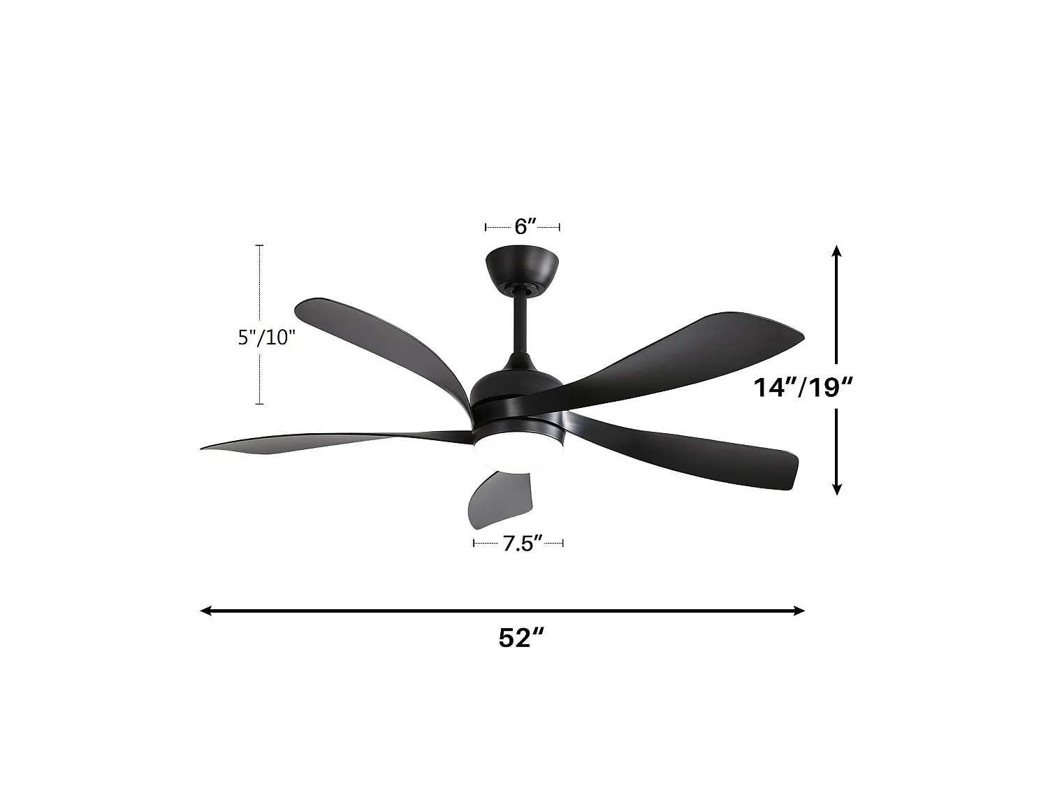 Ventilateur de plafond 132 cm avec éclairage LED , 6 vitesses et minuterie - Noir