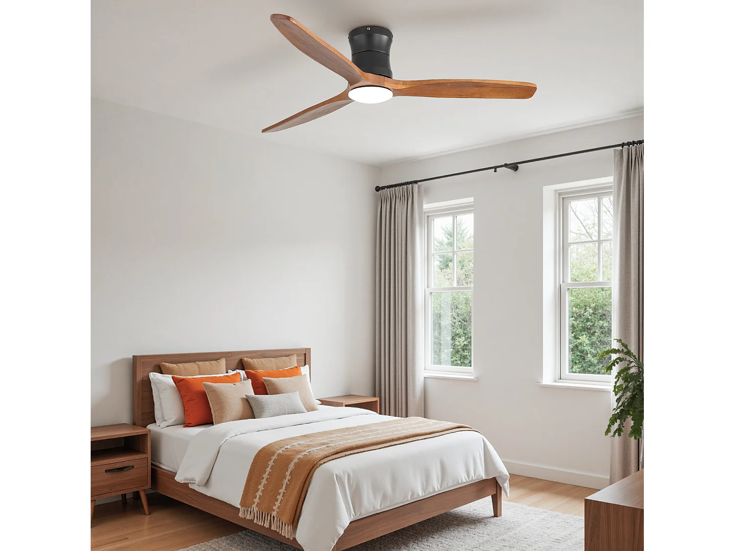 Ventilateur de plafond 132 cm avec éclairage variateur, 3 pales en bois et télécommande - Couleur bois