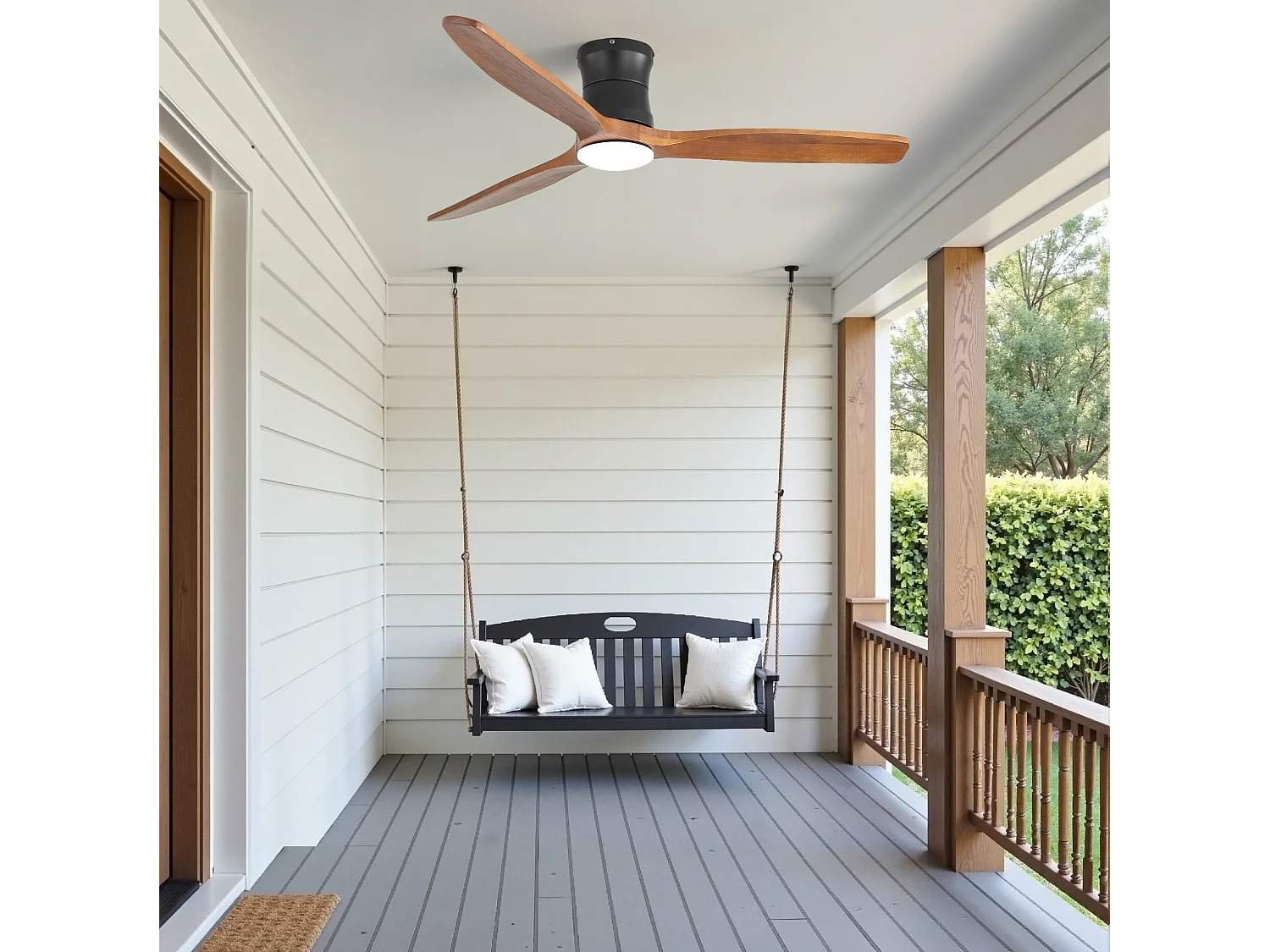 Ventilateur de plafond 132 cm avec éclairage variateur, 3 pales en bois et télécommande - Couleur bois