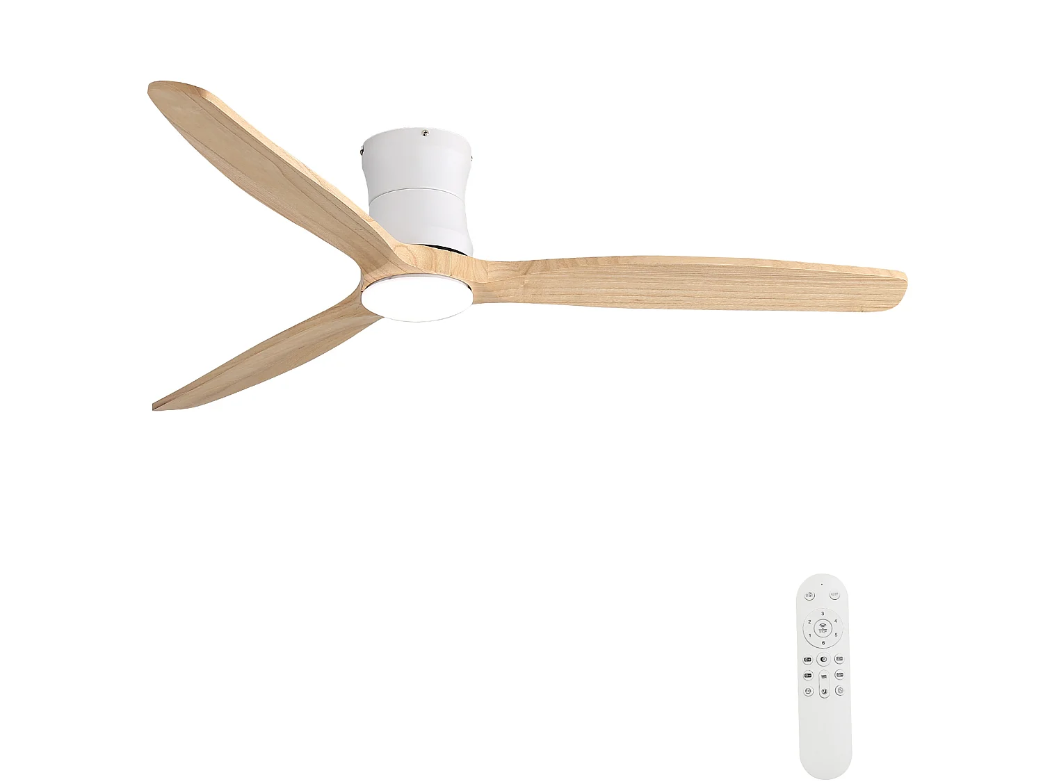 Ventilateur de plafond 132 cm avec éclairage variateur, 3 pales en bois et télécommande