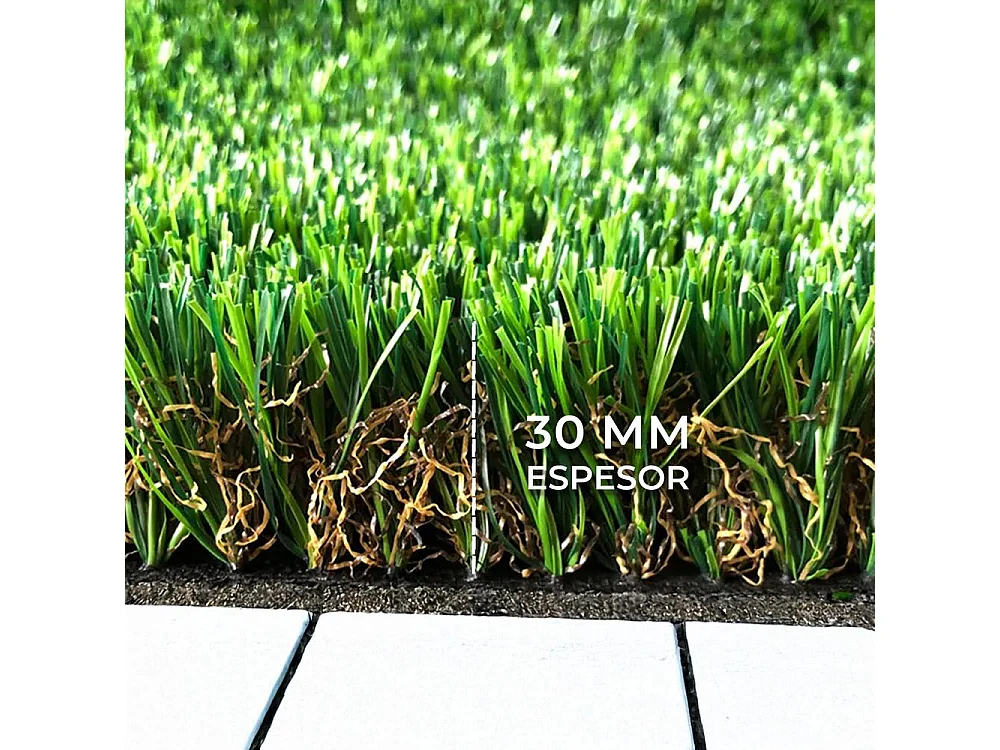 Yoevu-césped artificial 1 x 25 m 30 mm verde y marrón, alta densidad, realista, interior y exterior