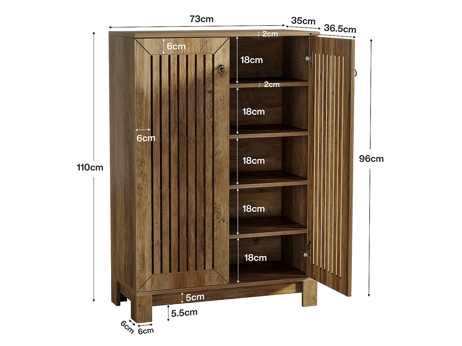 Meuble à chaussures avec portes, meuble de rangement à chaussures à 5 niveaux, pour salon, couloir