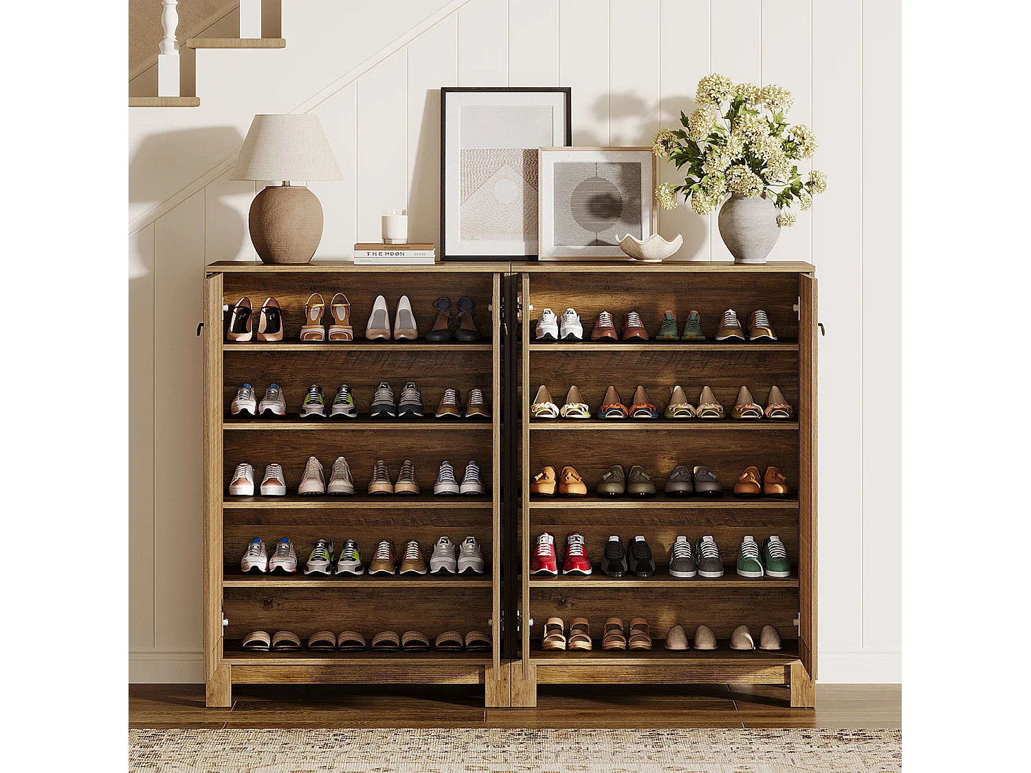 Meuble à chaussures avec portes, meuble de rangement à chaussures à 5 niveaux, pour salon, couloir
