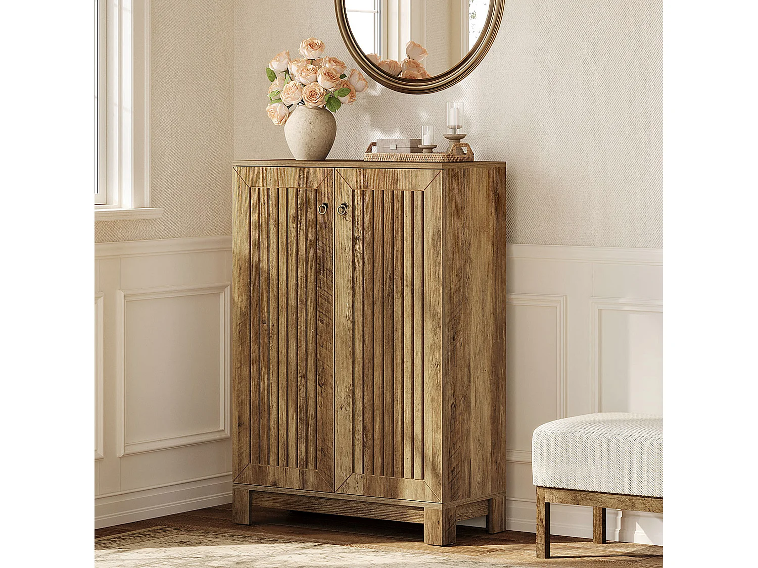 Meuble à chaussures avec portes, meuble de rangement à chaussures à 5 niveaux, pour salon, couloir
