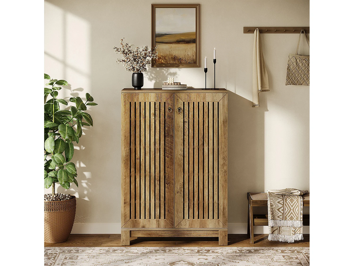 Meuble à chaussures avec portes, meuble de rangement à chaussures à 5 niveaux, pour salon, couloir