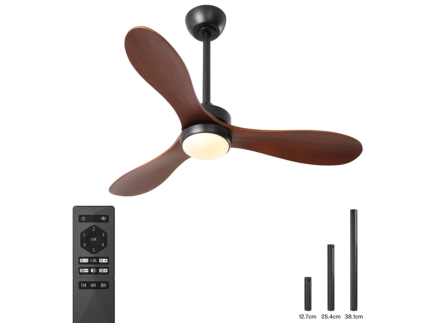 Moderne plafondventilator van 106 cm met verlichting, afstandsbediening, dimbare ledverlichting, omkeerbare ventilator, stille gelijkstroommotor, 3 bladen