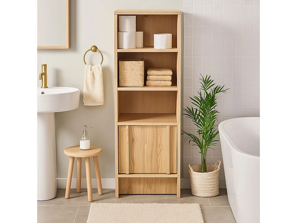 Tori - Colonne de rangement en bois H120cm - Bois clair