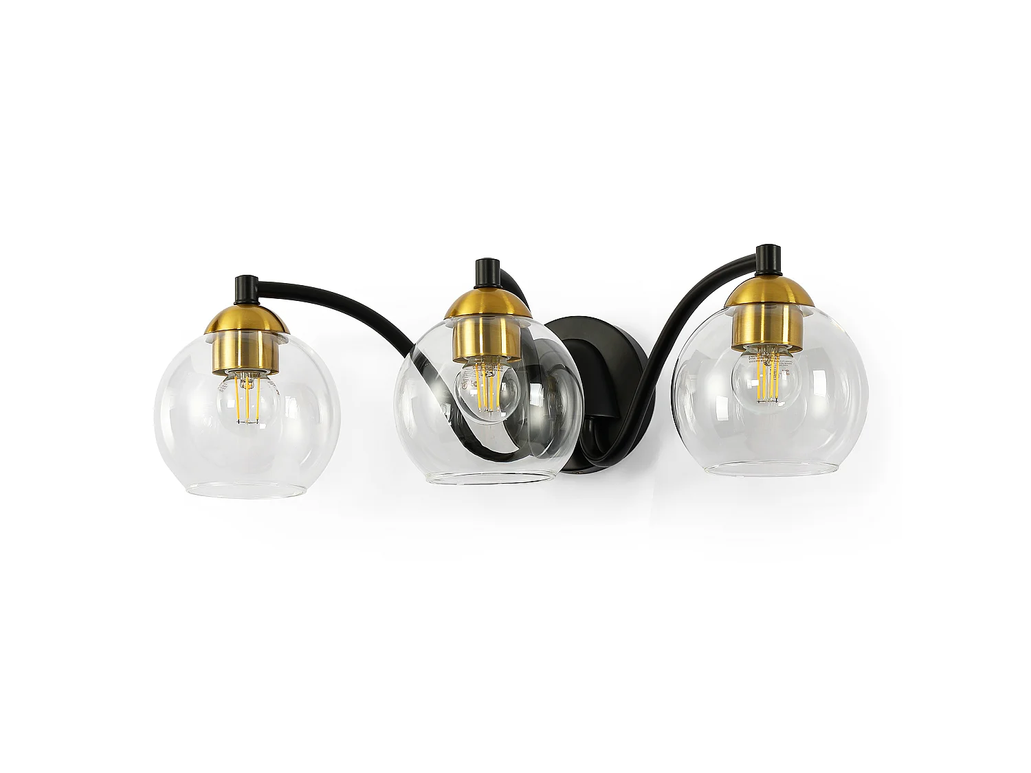 Moderne badkamerlamp met 3 lichtpunten, bolvormige glazen badkamerlamp met metalen frame, E27 fitting, lampen niet inbegrepen.