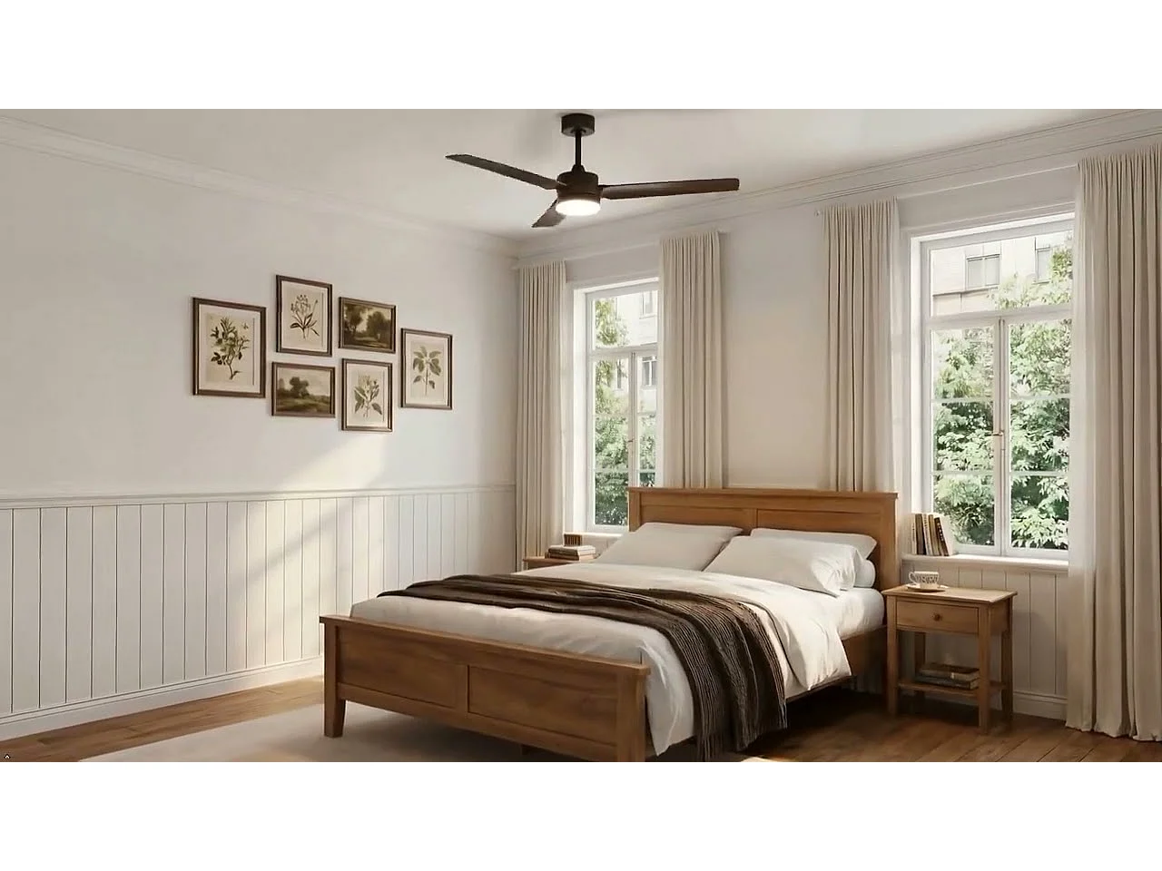 Ventilateur de plafond 132 cm avec lumière, télécommande, éclairage LED à intensité variable, ventilateur réversible, moteur CC silencieux et 3 pales