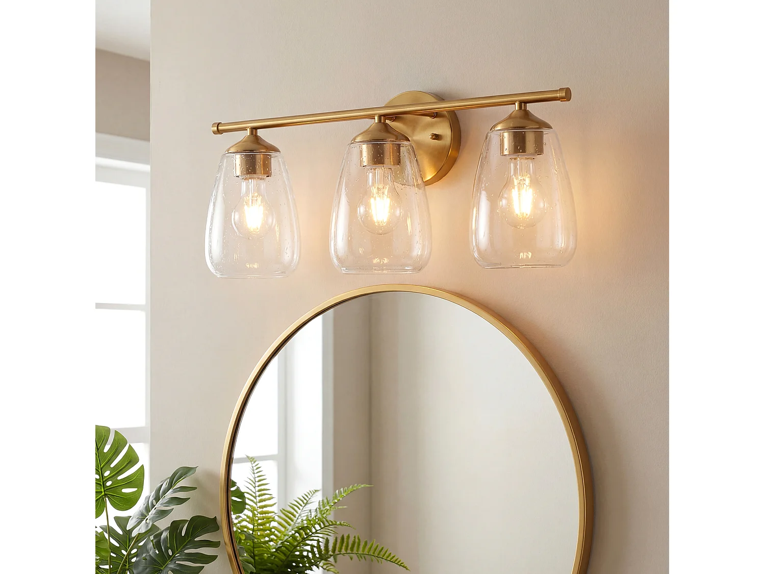 3-Leuchten-Badezimmerleuchten in Gold, moderne Wandleuchten mit klarem Glaszylinder, E27-Sockel, Lampen nicht im Lieferumfang enthalten