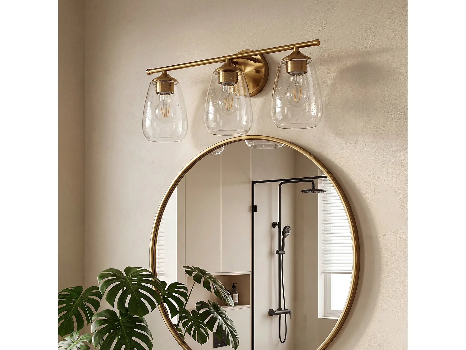 3-Leuchten-Badezimmerleuchten in Gold, moderne Wandleuchten mit klarem Glaszylinder, E27-Sockel, Lampen nicht im Lieferumfang enthalten