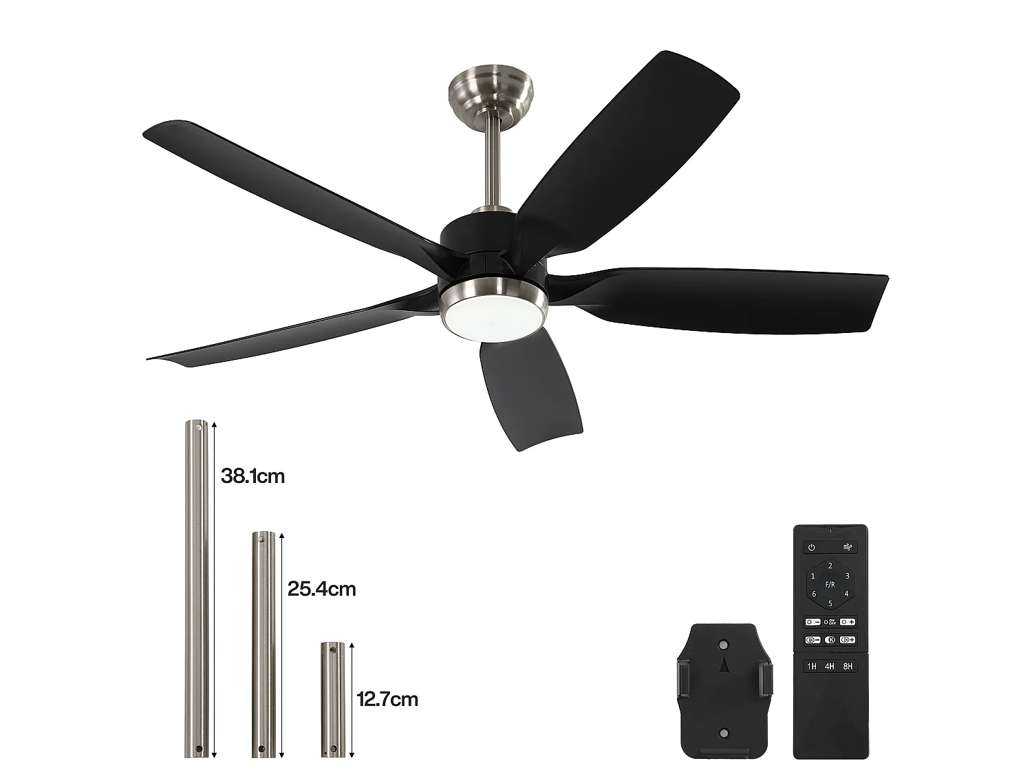 Moderne plafondventilator van 132 cm met verlichting, afstandsbediening, dimbare ledverlichting, omkeerbare ventilator met verlichting, 5 slimme bladen