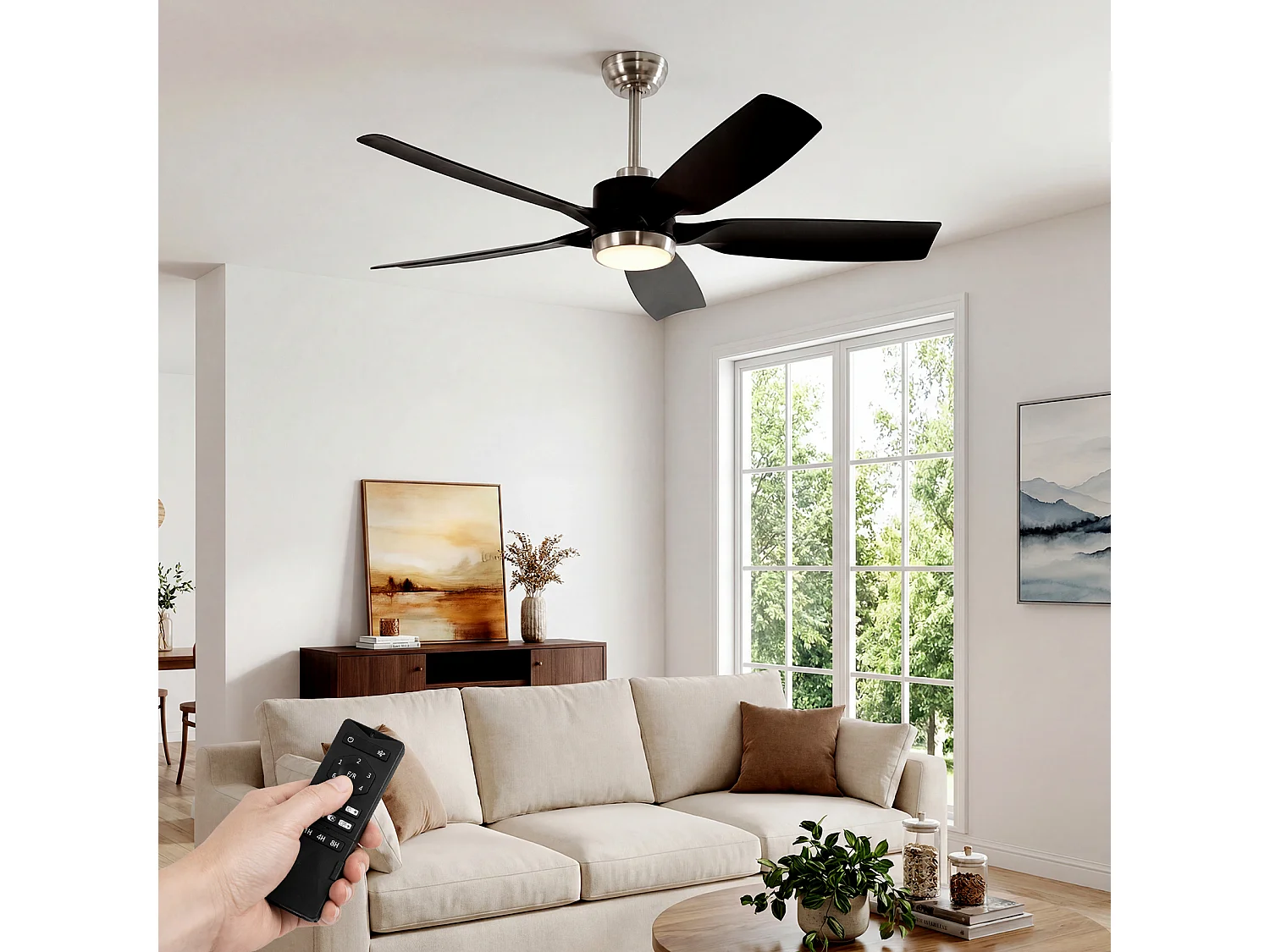 Moderne plafondventilator van 132 cm met verlichting, afstandsbediening, dimbare ledverlichting, omkeerbare ventilator met verlichting, 5 slimme bladen