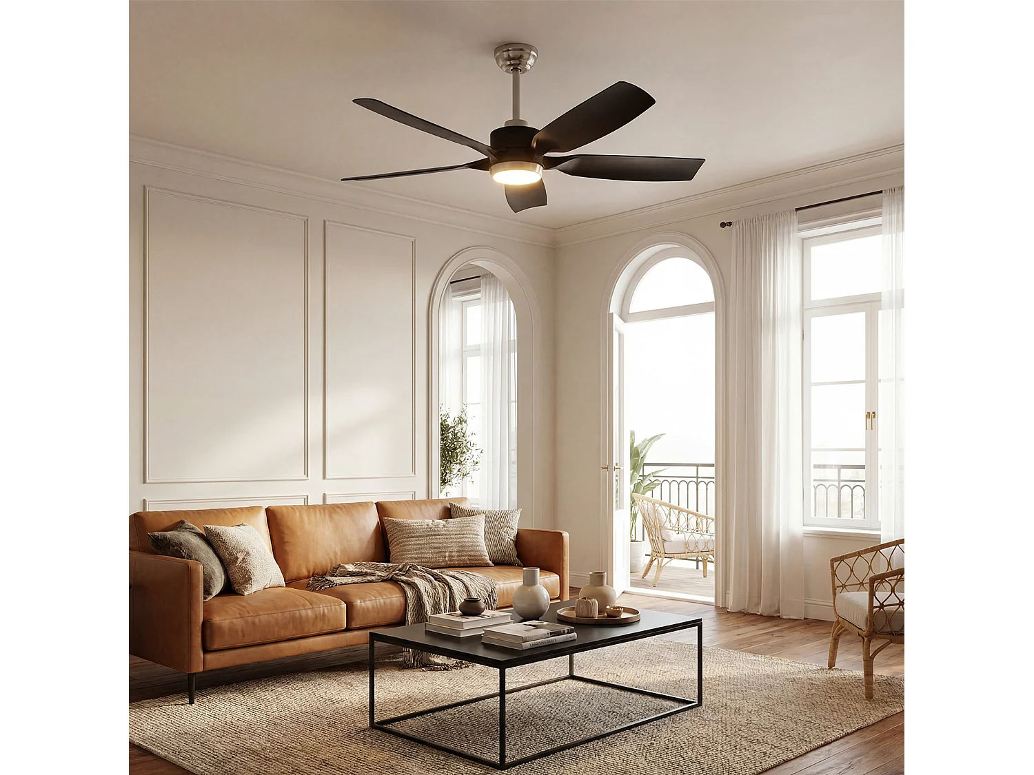 Moderne plafondventilator van 132 cm met verlichting, afstandsbediening, dimbare ledverlichting, omkeerbare ventilator met verlichting, 5 slimme bladen