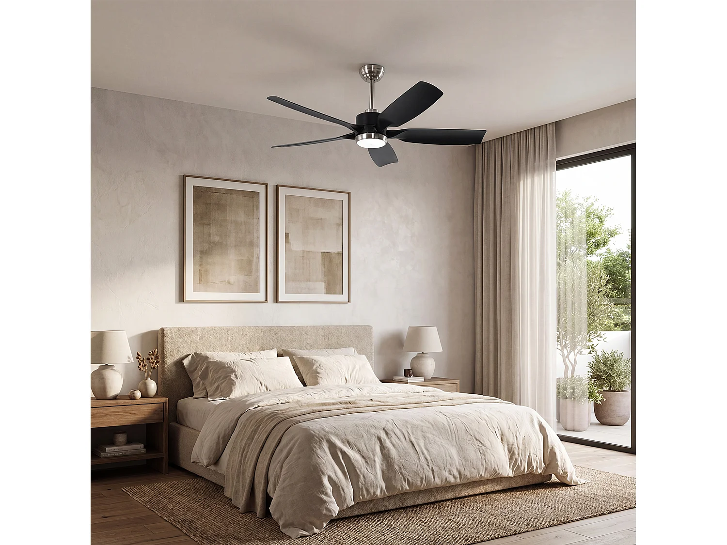 Moderne plafondventilator van 132 cm met verlichting, afstandsbediening, dimbare ledverlichting, omkeerbare ventilator met verlichting, 5 slimme bladen