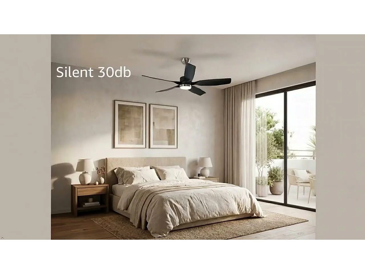 Ventilateur de plafond intelligent de 132 cm avec lumière, télécommande, éclairage LED à intensité variable, éclairage réversible, moteur CC silencieux et 5 pales