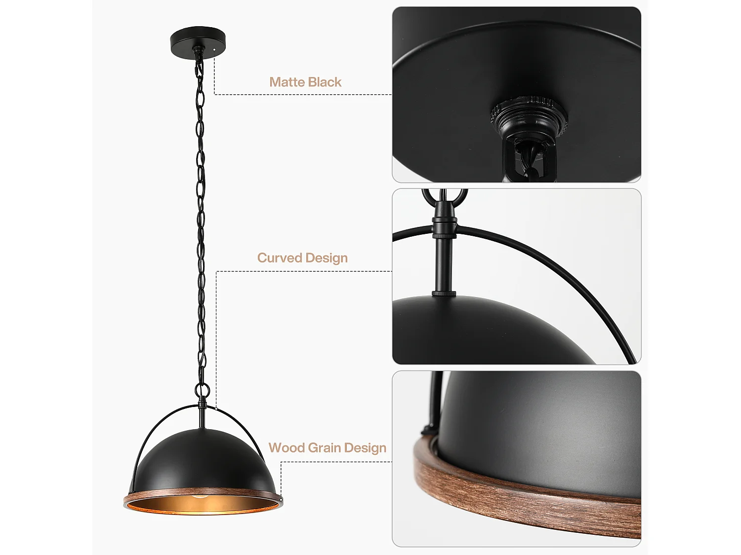 Suspension en métal, diamètre 33 cm, style industriel, hauteur réglable, douille E27, ampoules non incluses