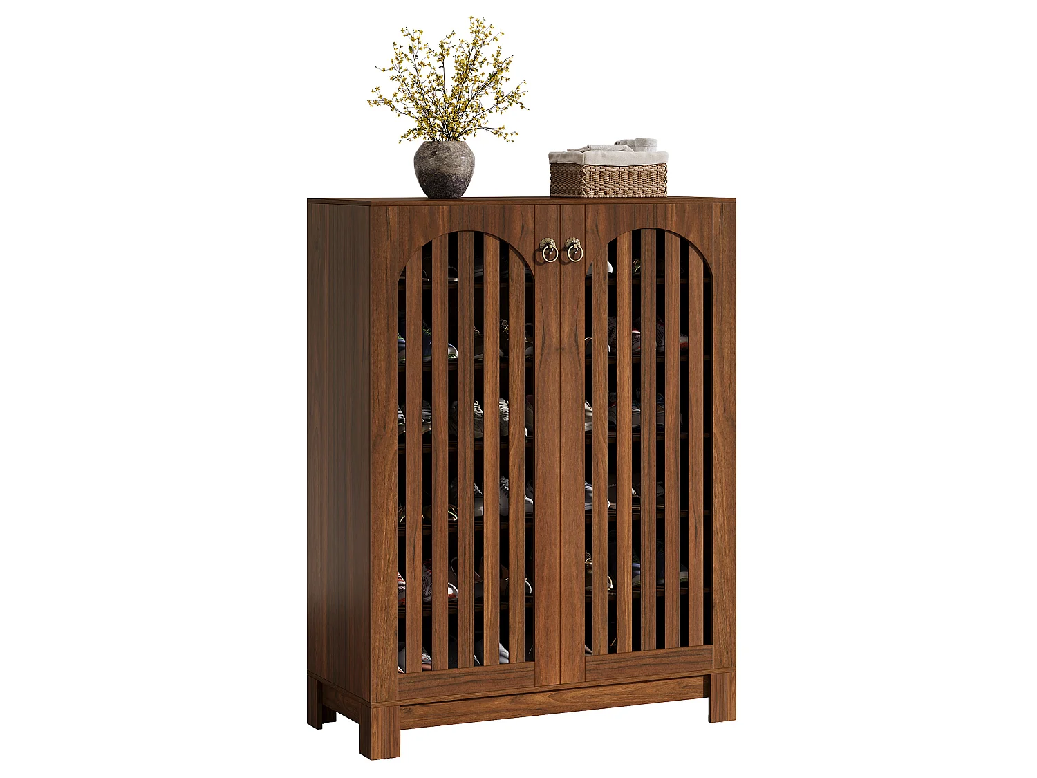 Meuble à chaussures avec portes à persiennes, meuble de rangement à chaussures à 6 niveaux, organisateur de chaussures d'entrée