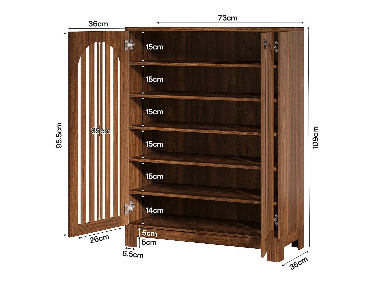 Meuble à chaussures avec portes à persiennes, meuble de rangement à chaussures à 6 niveaux, organisateur de chaussures d'entrée