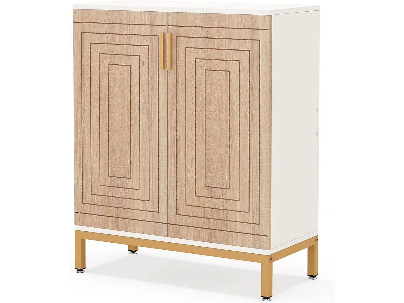 Meuble à chaussures avec portes, rangement pour 20 paires de chaussures d'entrée avec étagères, 5 niveaux, blanc/naturel