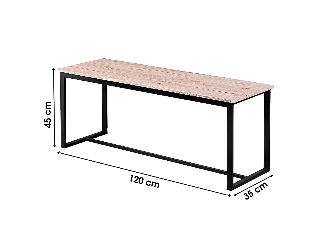 Holzbank mit schwarzer Metallstruktur, Kollektion DARYL. Industriestil.
