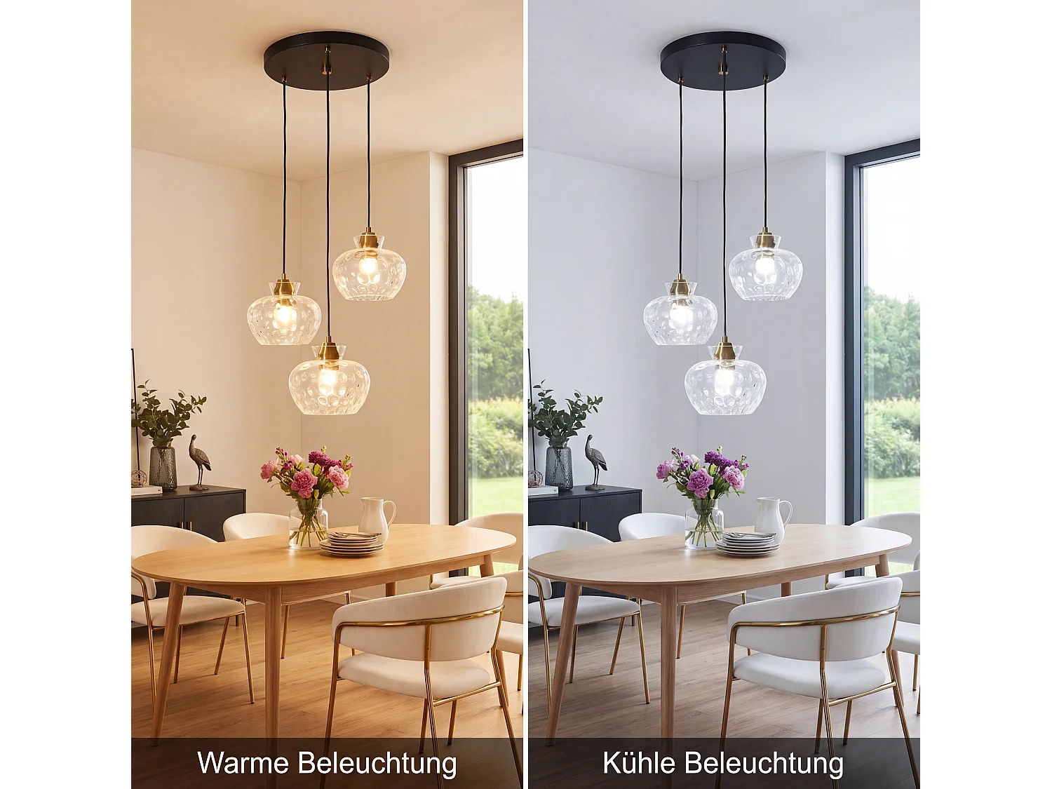 Suspension vintage noire à 3 lumières, verre cannelé, douille E27, hauteur réglable, ampoules non incluses