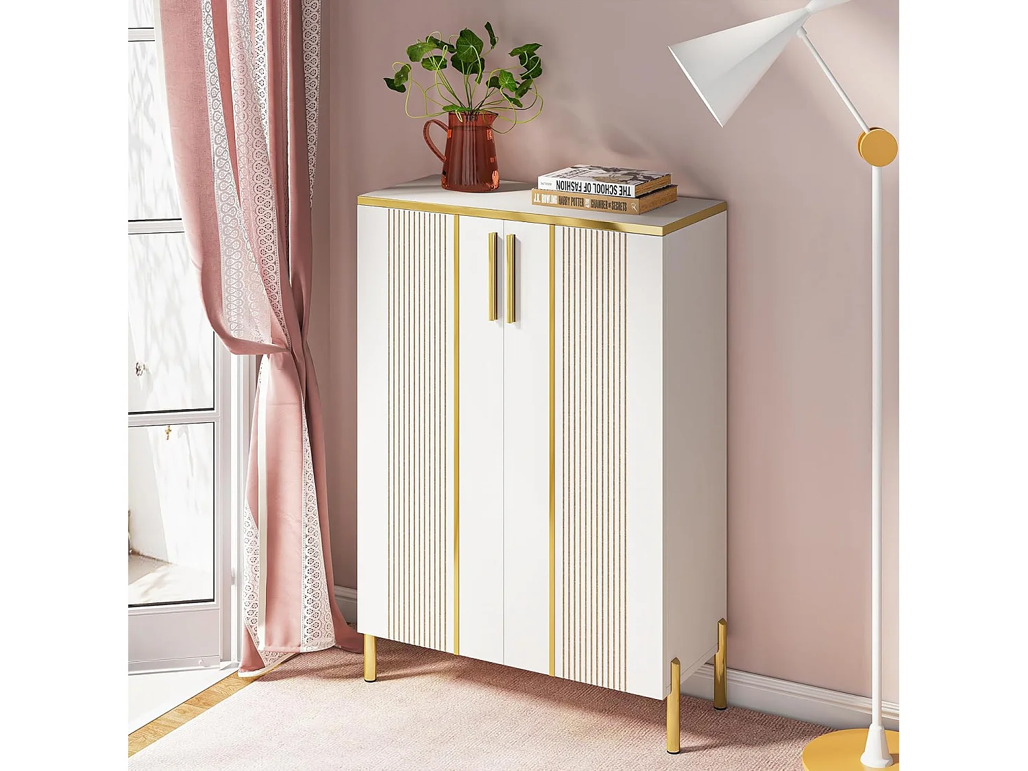 Meuble à chaussures avec portes, meuble à chaussures autoportant, étagère à chaussures à 6 niveaux et meuble de rangement pour entrée