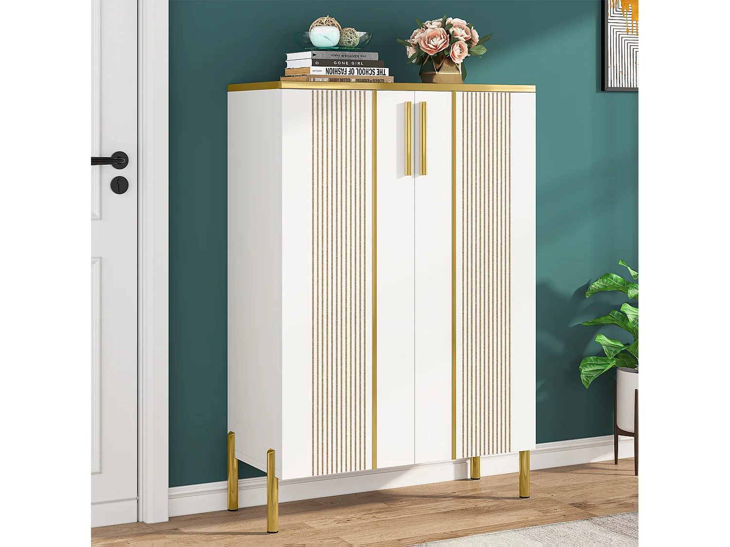 Meuble à chaussures avec portes, meuble à chaussures autoportant, étagère à chaussures à 6 niveaux et meuble de rangement pour entrée
