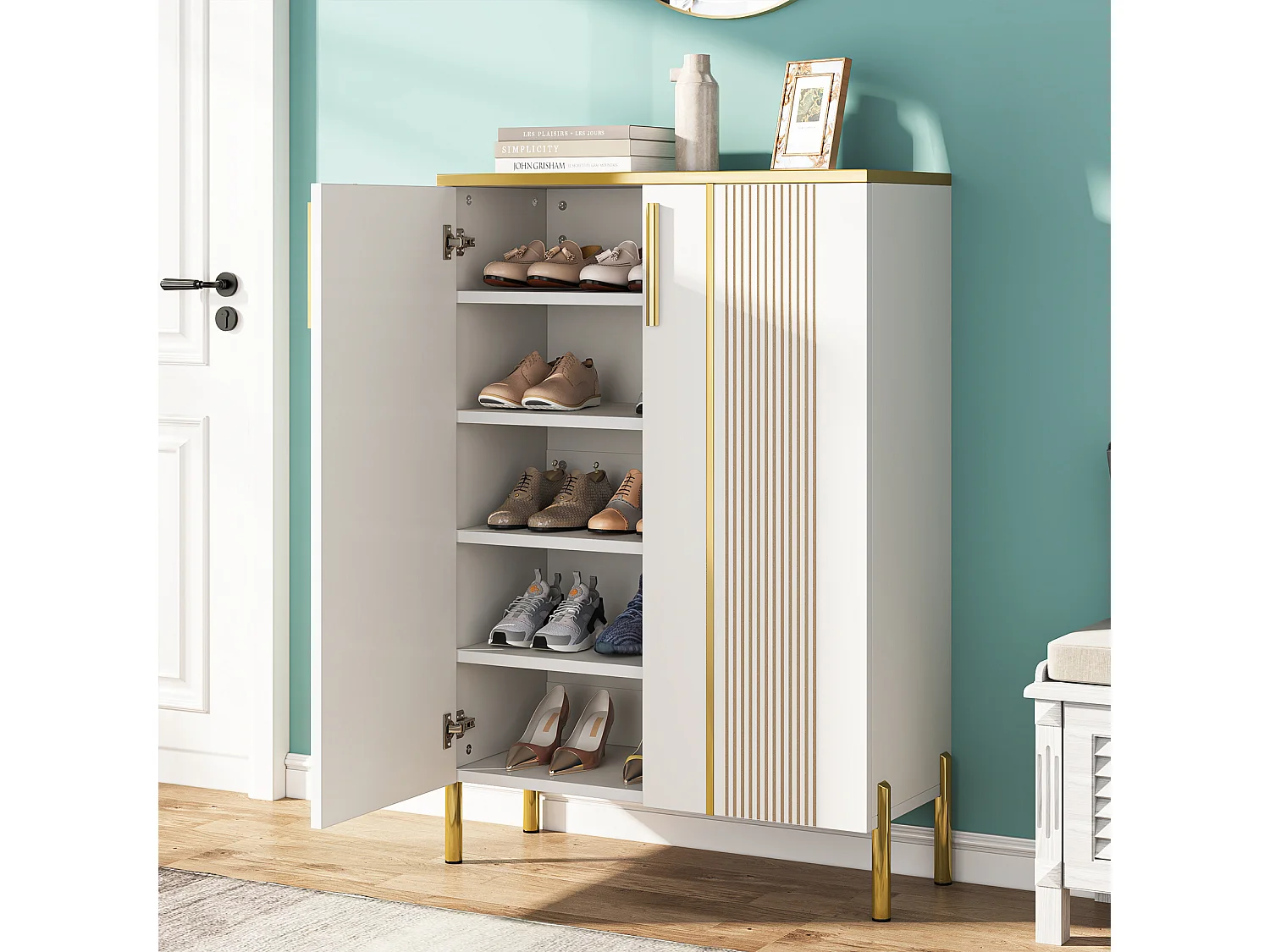 Meuble à chaussures avec portes, meuble à chaussures autoportant, étagère à chaussures à 6 niveaux et meuble de rangement pour entrée