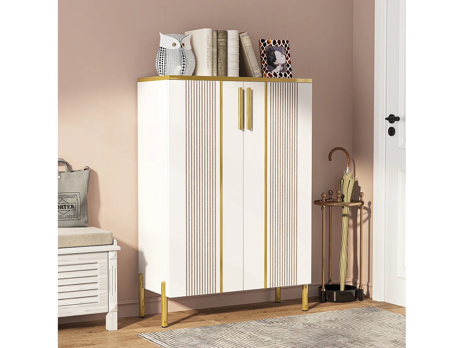Meuble à chaussures avec portes, meuble à chaussures autoportant, étagère à chaussures à 6 niveaux et meuble de rangement pour entrée