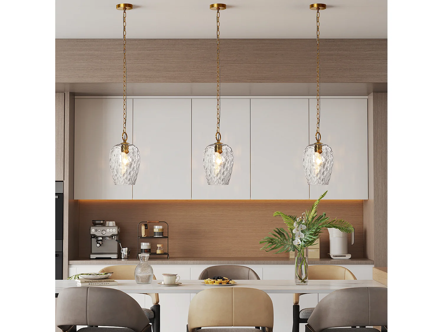 Suspension en verre martelé avec chaîne réglable, luminaire suspendu simple à effet ondulé, culot E27, ampoules non incluses