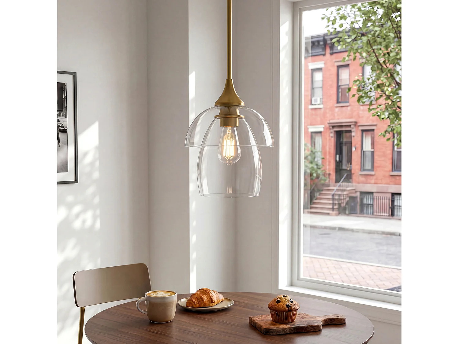 Suspension dorée, lustre moderne avec abat-jour double en verre transparent pour îlot de cuisine, culot E27, ampoules non incluses