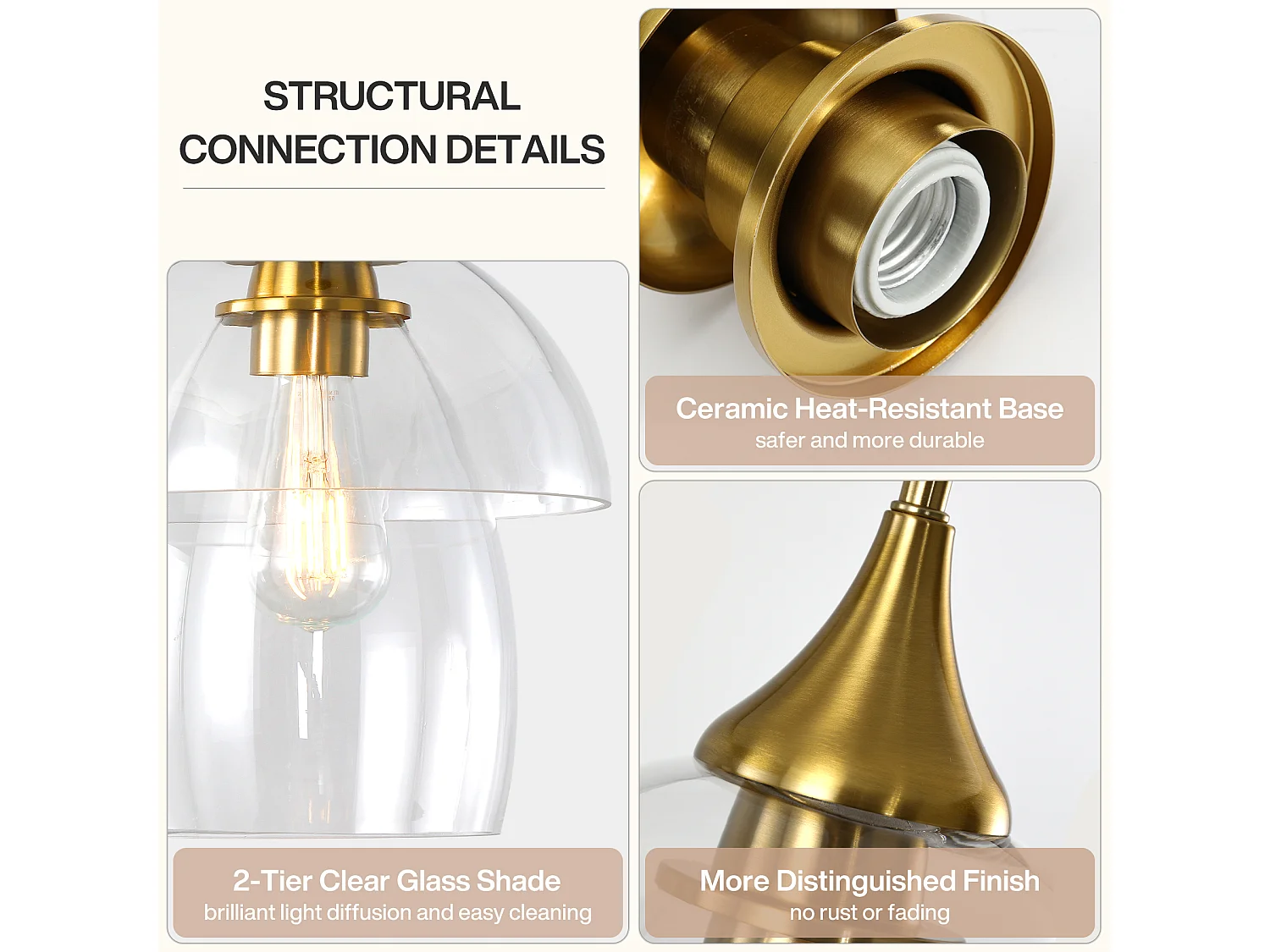Suspension dorée, lustre moderne avec abat-jour double en verre transparent pour îlot de cuisine, culot E27, ampoules non incluses