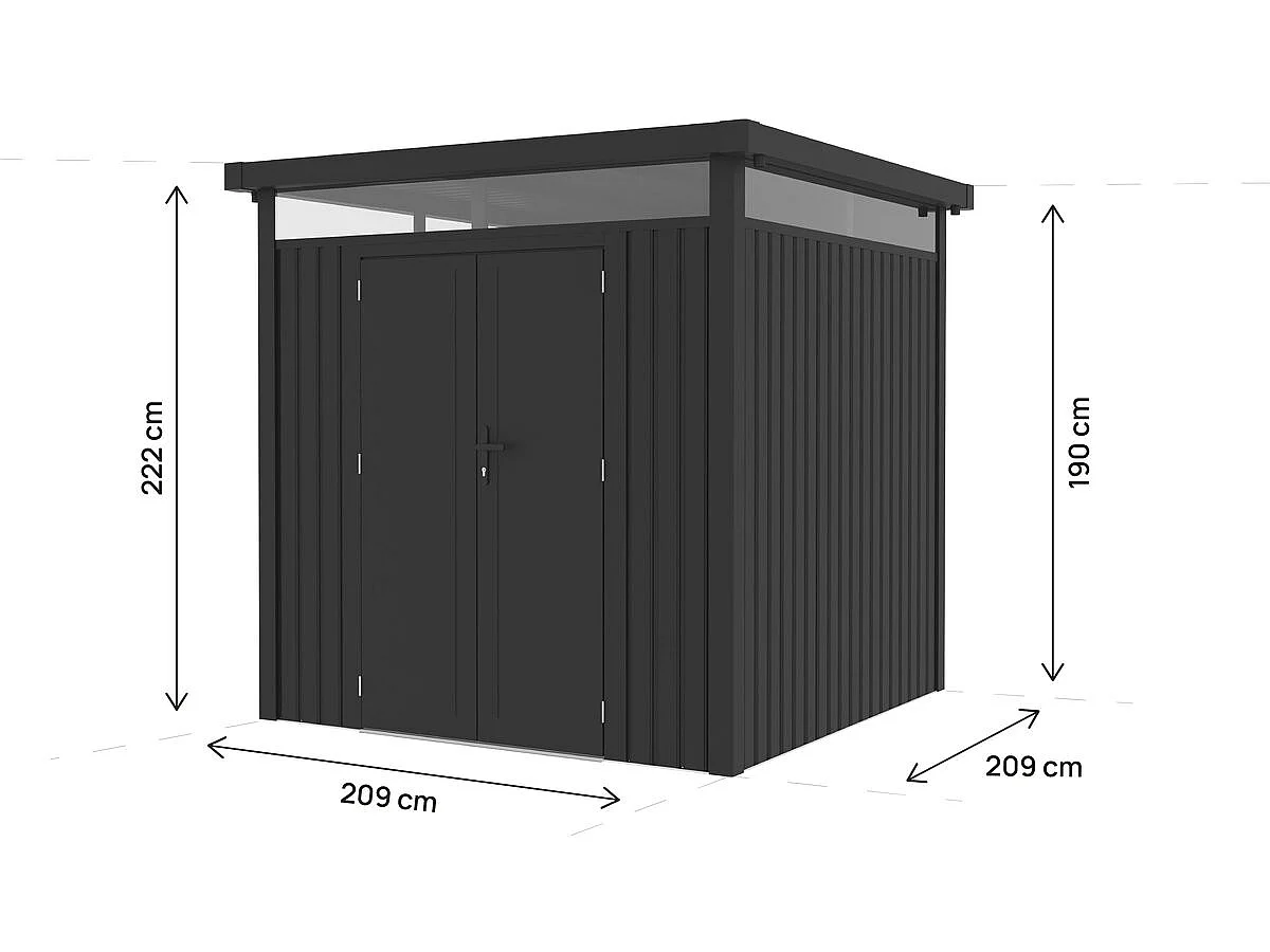 Abri de jardin métal premium avec toit plat et porte battante "Lexinton" - 5,29 m² - Gris