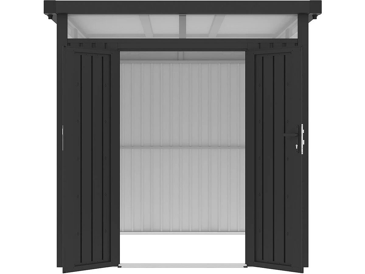Abri de jardin métal premium avec toit plat et porte battante "Lexinton" - 5,29 m² - Gris