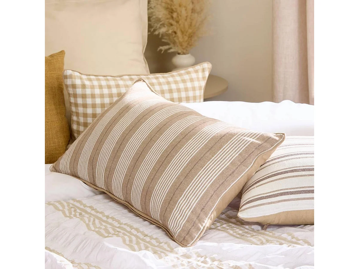 Coussin Déco à Rayures "Groove" 38x58cm Beige