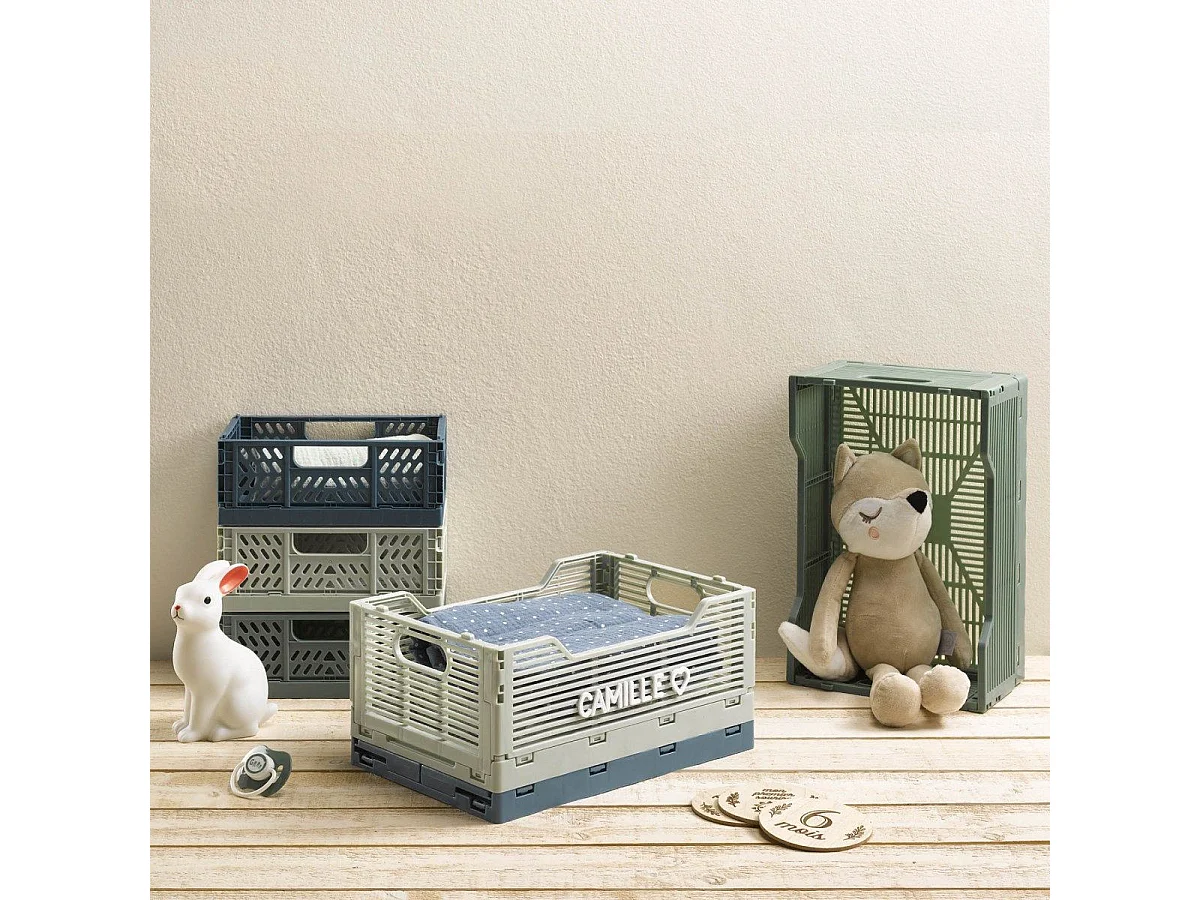 Cagette Pliable & Empilable "Emilie" 40cm Bleu Minéral