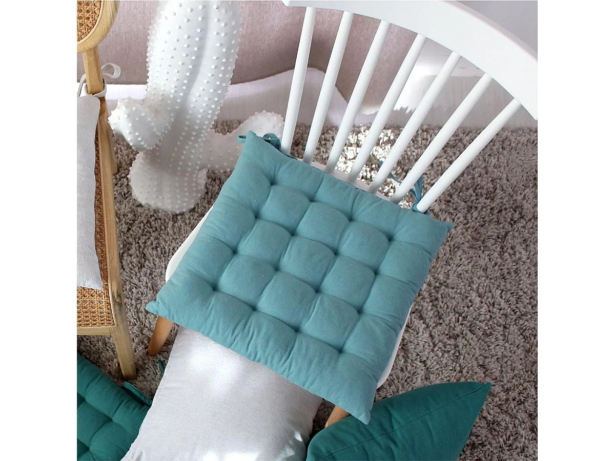 Galette de Chaise Piquée "Cambria" 38x38cm Bleu Glacier