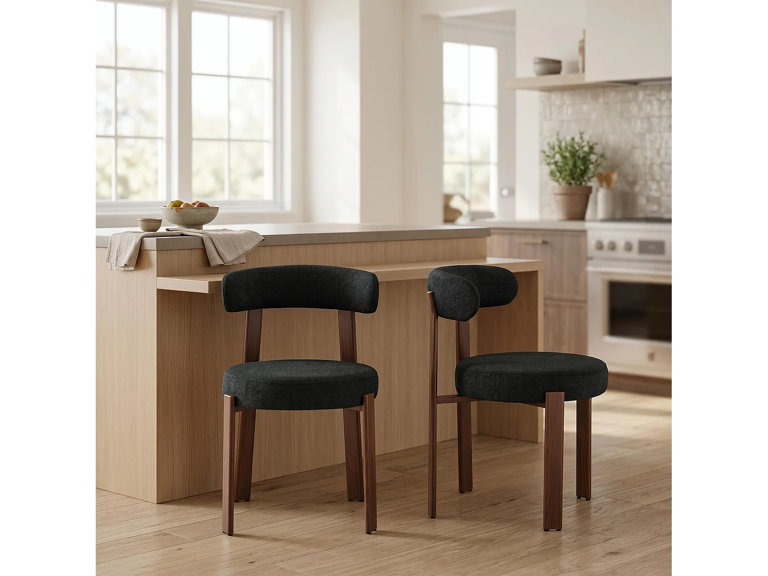 Lot de 2 chaises de salle à manger tissu noir dossier incurvé